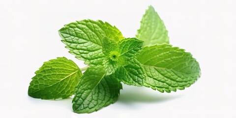Fresh green mint leaves in photo on white background. generative AI