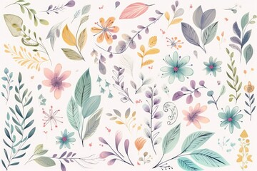 hand drawn style botanical flora pattern for wedding bouquet