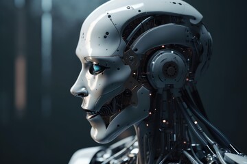 Fototapeta premium futuristic cyborg human head a AI techno automation