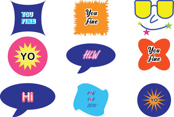 Hello ,Hi sticker set collection .Vector illustration graphic.