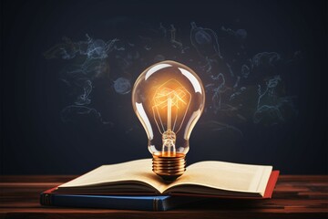 Doodle illustration books and a beaming light bulb, sparking ideas