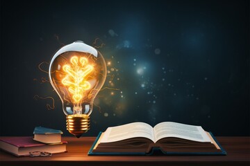 Doodle of books and a shining light bulb, creativity ignited