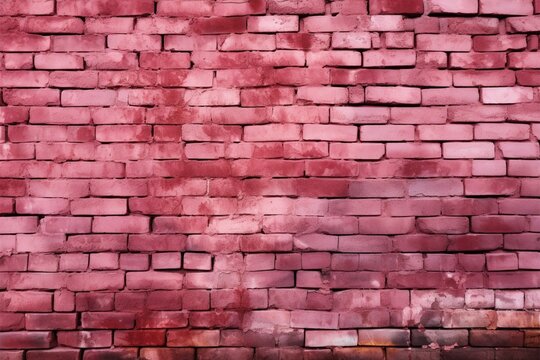 Distinctive pink brick wall textured with aged, shabby, cracked paint