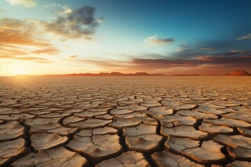 Desolate beauty A desert landscape, cracked soil, beneath an expansive sky