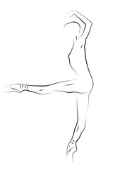 Naklejka premium beautiful line drawing of a ballerina dancing ,transparent , contemporary dance . 
