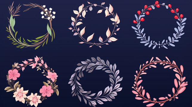 Vector illustration of hand drawn wreaths Cute