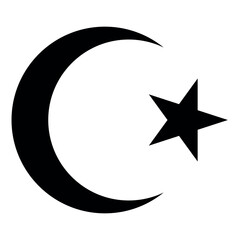 Islamic star and crescent moon, black and white vector illustration symbol of Islam, isolated on white
