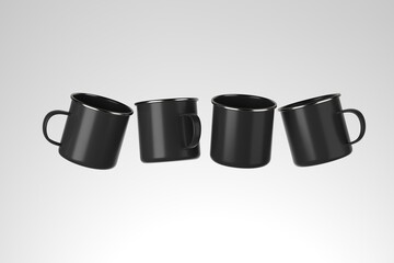 Mock up of black metal mugs. Realistic black metal mugs.	