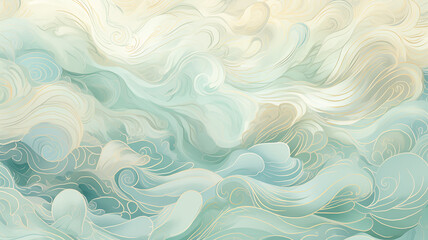 Fototapeta na wymiar simple watercolors sea theme waves soft soft color light blue cartoon drawing