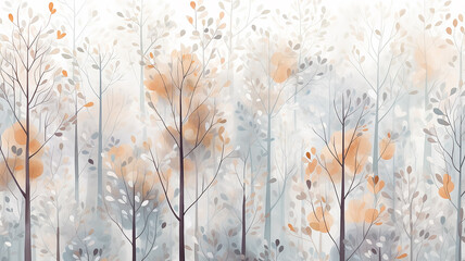 soft softcolor autumn background forest tree line in gray autumn tones delicate shades of halyard on a white background