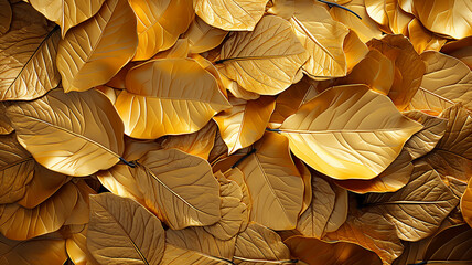 texture golden leaves metal tile foil, background yellow design