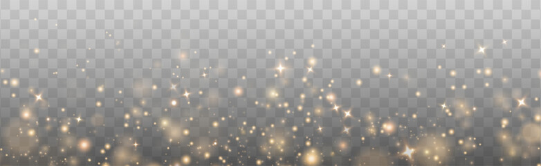 Gold dust PNG. Bokeh light lights effect background. Christmas background of shining dust Christmas glowing bokeh confetti and spark overlay texture for your design.	 - obrazy, fototapety, plakaty