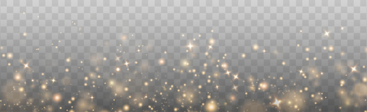 Gold dust PNG. Bokeh light lights effect background. Christmas background of shining dust Christmas glowing bokeh confetti and spark overlay texture for your design.	