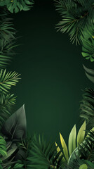 Fototapeta na wymiar Leaves background with green copyspace. Product presentation invitation template.