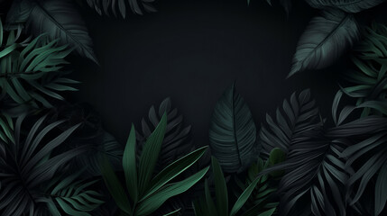 Leaves background with dark copyspace. Product presentation invitation template.