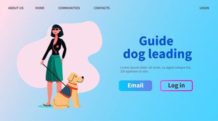 blind woman walking with guide dog assistant animal leading female character confident navigation people with disabilities concept