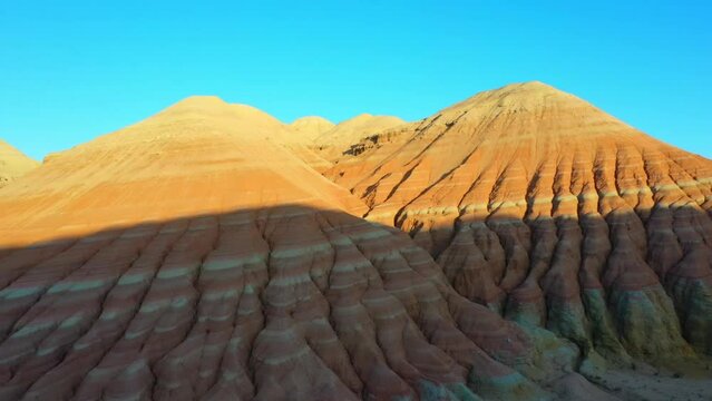 Altyn Emel National Park in Kazakhstan. a Beautiful layered desert mountains of Aktau