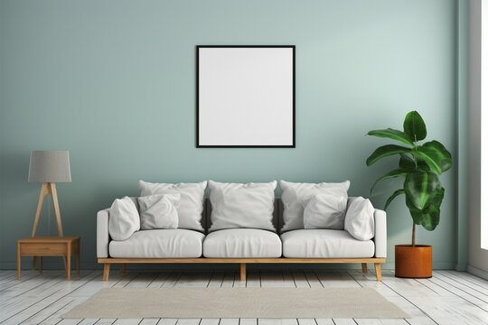 Empty frames enhance a 3D rendered living room for versatile mockups