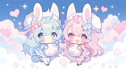 Cute LOFI anime manga style illustration, love couple