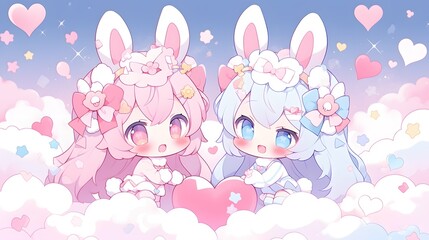 Cute LOFI anime manga style illustration, love couple