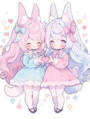 Cute LOFI anime manga style illustration, love couple