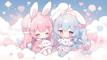 Cute LOFI anime manga style illustration, love couple