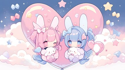 Cute LOFI anime manga style illustration, love couple