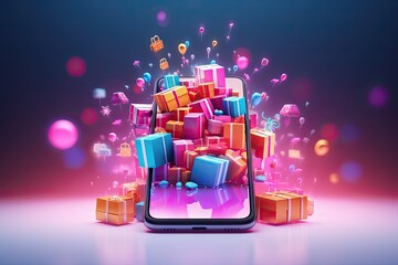 Futuristic online shopping technology digital payment from mobile phone. Generative AI