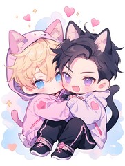 Cute LOFI anime manga style illustration, love couple