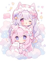 Cute LOFI anime manga style illustration, love couple