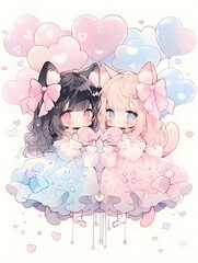 Cute LOFI anime manga style illustration, love couple