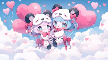 Cute LOFI anime manga style illustration, love couple