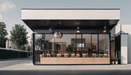 Front design of Nordic minimalist style restaurant or cafe store