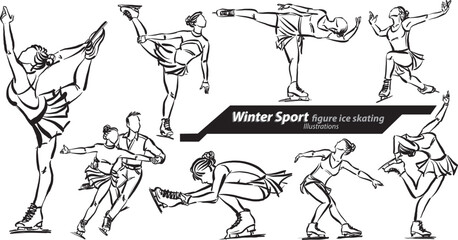 figure Ice skater people doodle set collection design drawing vector illustration