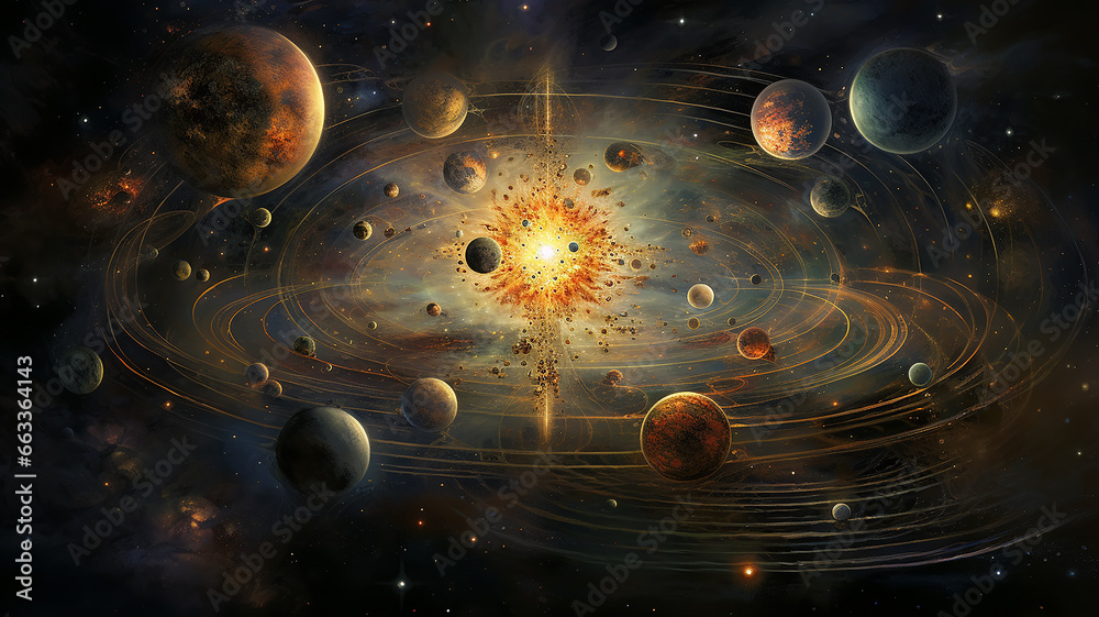 Wall mural astrology and astronomy background planets and space orbits of planets in the solar system abstract 