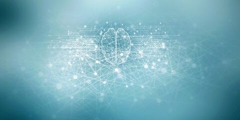 2d illustration Concept of thinking, background with brain, Abstract Artificial intelligence. Technology web background