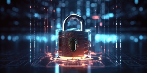 Fototapeta premium Online Security and Privacy Shield, Safeguarding Financial Transactions and Personal Information. Defending Business and Personal Data from Cyber Threats, cybersecurity Technology Concept. 
