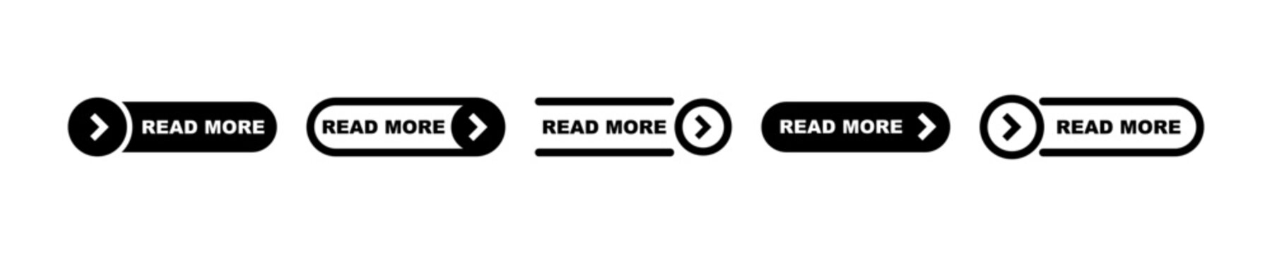 Set of read more vector buttons. Button with arrow.