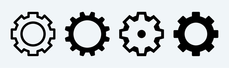 Gear set. Black gear icons on white background