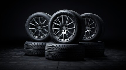 Set of tires on a dark background