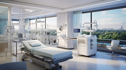 Fototapeta na wymiar a modern hospital with state-of-the-art medical equipment, dedicated healthcare professionals, and compassionate patient care, symbolizing excellence in healthcare and medical technology