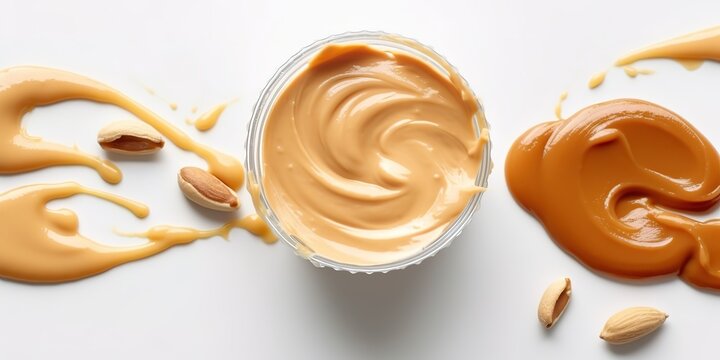 peanut butter photographed from above on a white background. generative AI