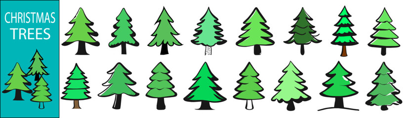 Christmas tree icon set. 