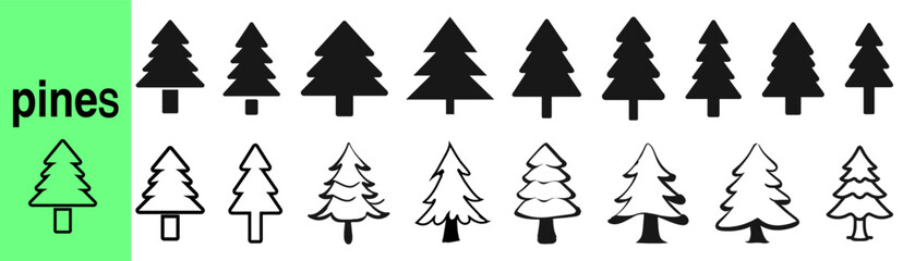 Fototapeta na wymiar Christmas tree icon set. Fir tree vector set.
