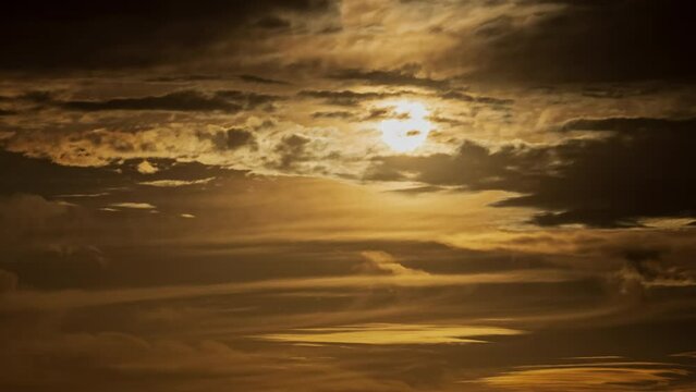 Sunset landscape with beautiful floating clouds, nature, landscape with clouds. time lapse