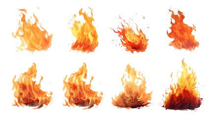 Set of fire flames isolated on white background