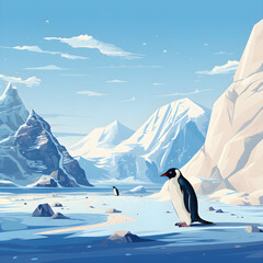 Penguins near lake of Iceberg in Antarctica generative ai