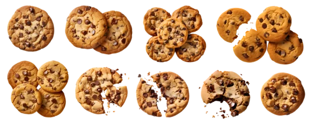 Foto op Plexiglas Chocolate chip cookie cookies, top view on transparent background cutout, PNG file. Many assorted different design. Mockup template for artwork.    © Sandra Chia