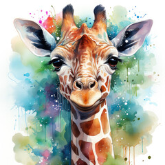 watercolor Giraffe dragon full clipart, Generative Ai