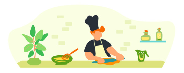 Fototapeta premium Healthy eating concept, traditional cuisine, cook, people, vector illustration.